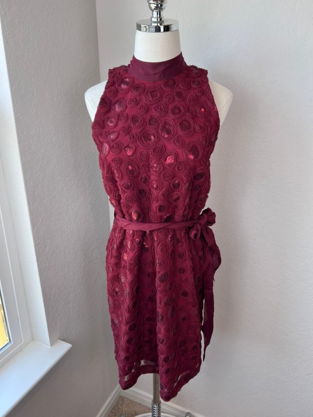 Vintage Y2K Whimsigoth Rose Sequin Dress Burgundy size 4